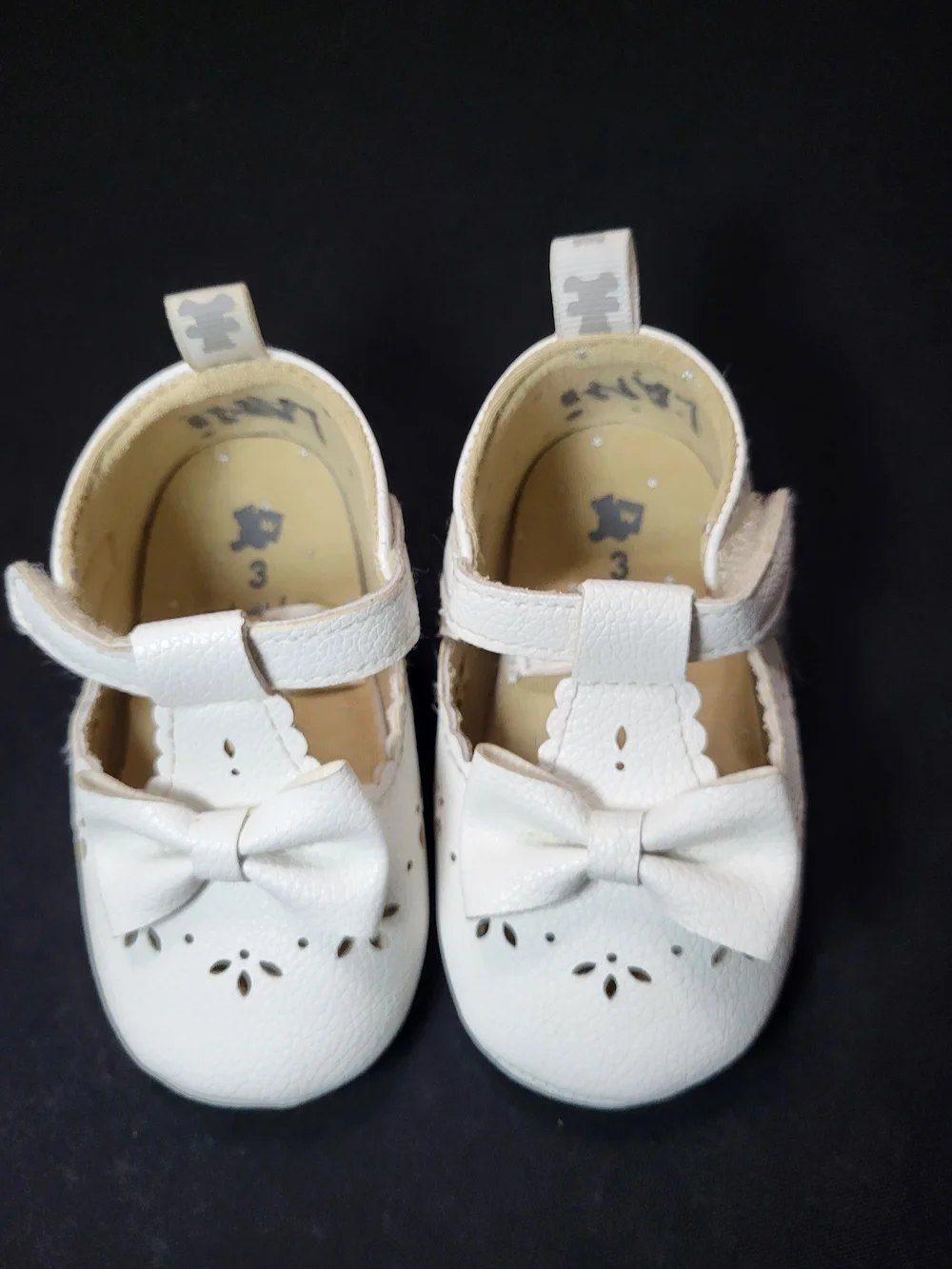 White Baby Mary Jane Bow Shoes with Hook-and-Loop Strap